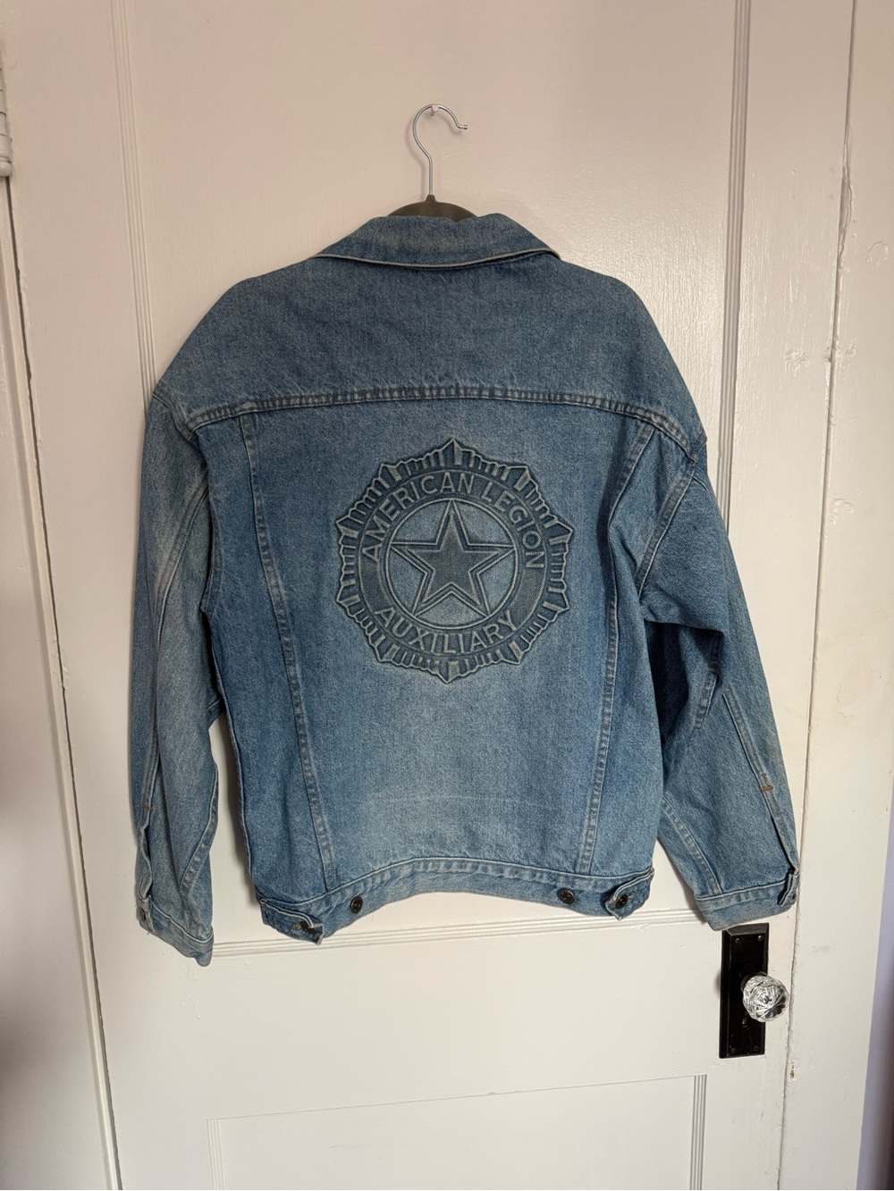 Classic Light Blue Denim Jacket - Rose Embroidery